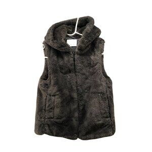 Zara Girls 9-10 (140 cm) Faux Fur Vest Jacket Brown Full Zip Hooded Plush